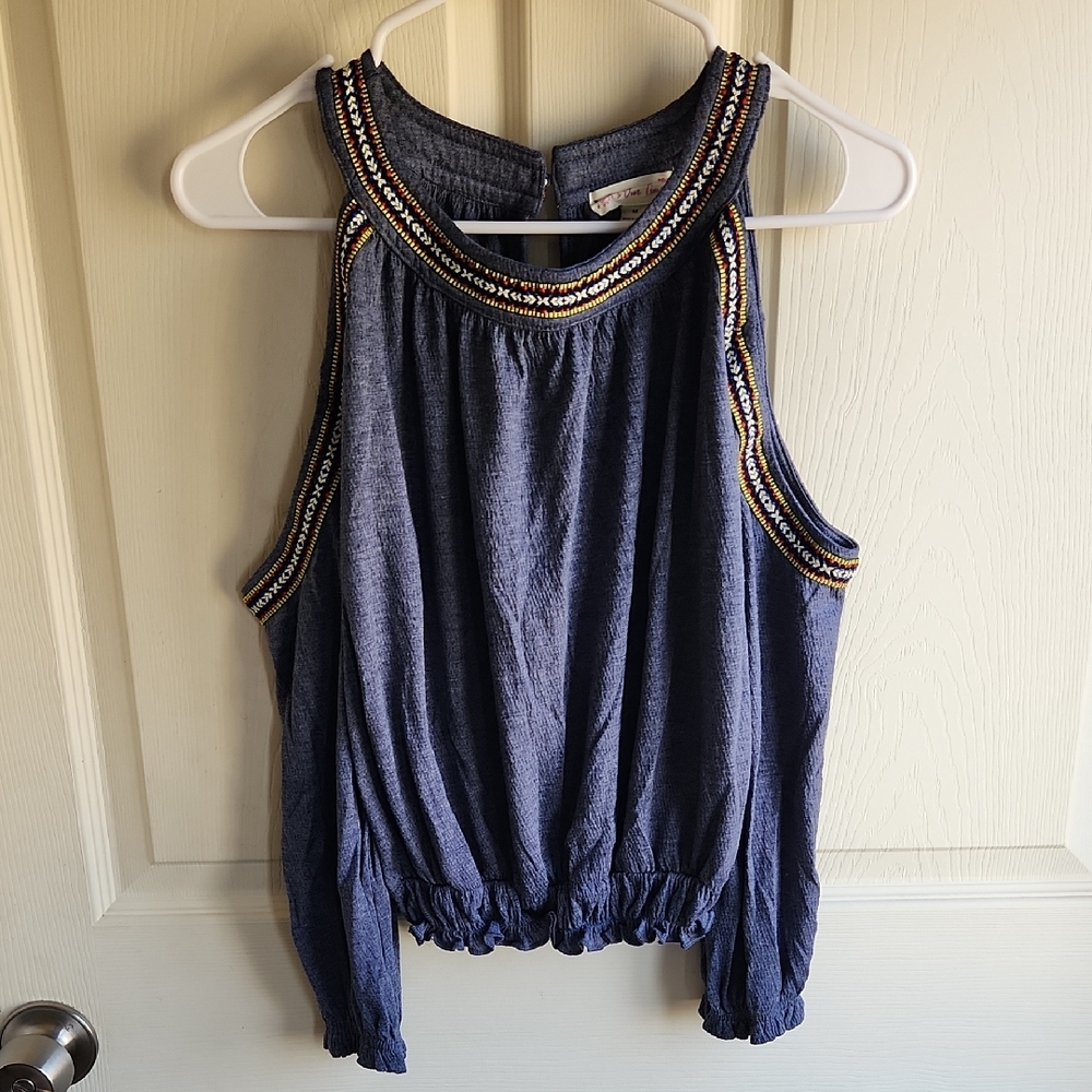 It's Our Time Navy Embellished Halter Tank